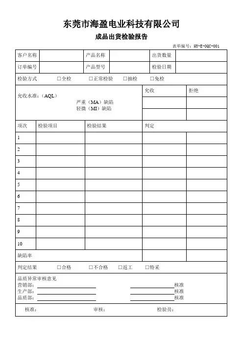成品出货检验报告