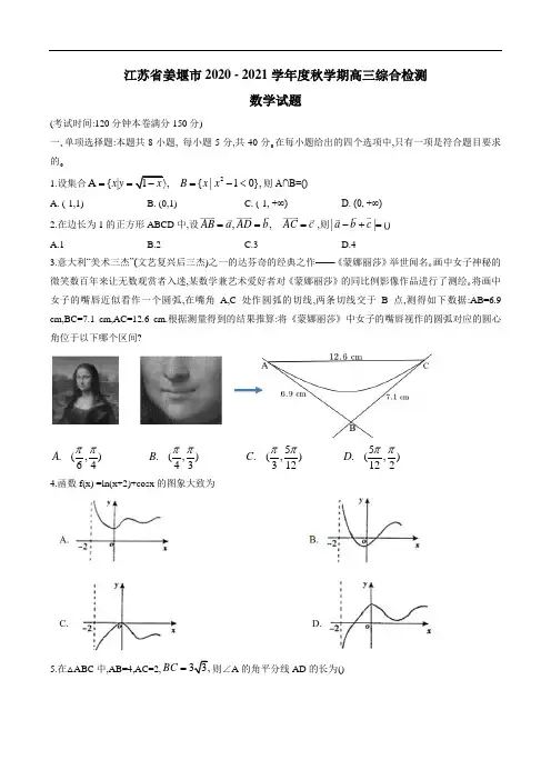 江苏省姜堰市2020-2021学年度第一学期高三综合检测数学试题