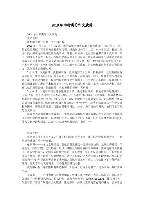2019年中考满分作文欣赏.doc
