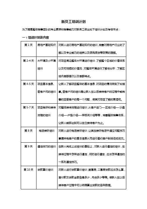 新人培训计划