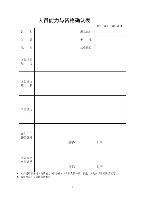 006人员能力与资格确认表