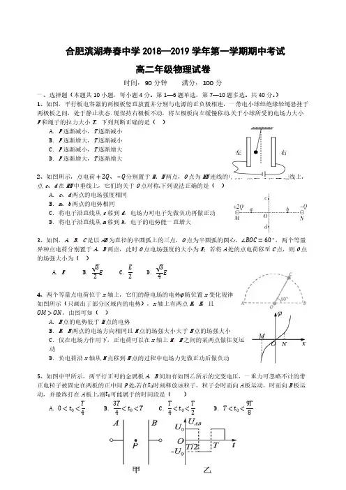 合肥学年滨湖寿春中学第一学期高二期中考试物理试题