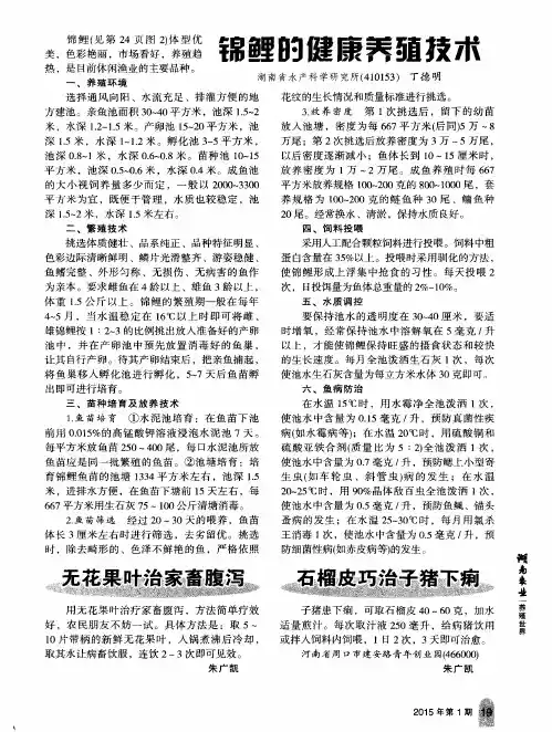 锦鲤的健康养殖技术