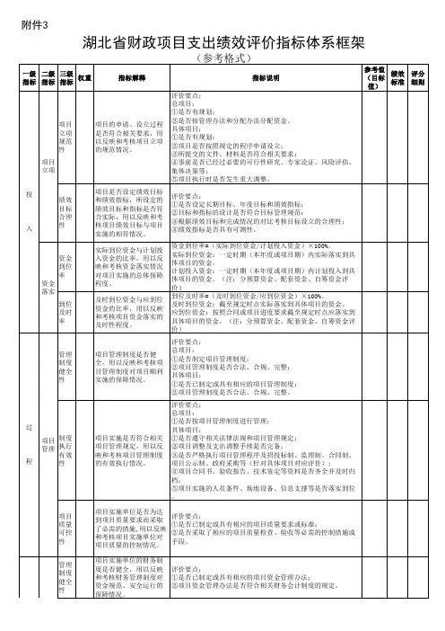 湖北省财政项目支出绩效评价指标体系框架(参考格式)