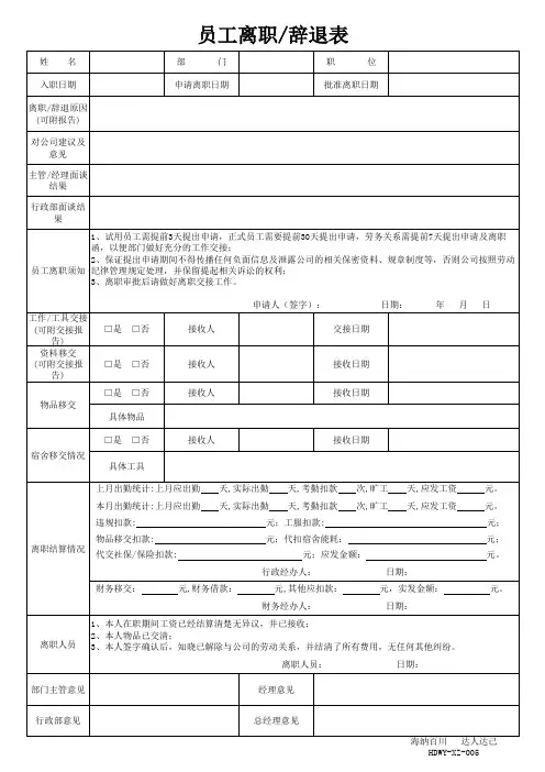 员工离职辞退表