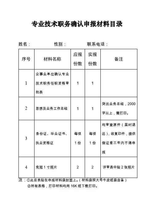 企事业单位确认专业技术职务任职资格审批表