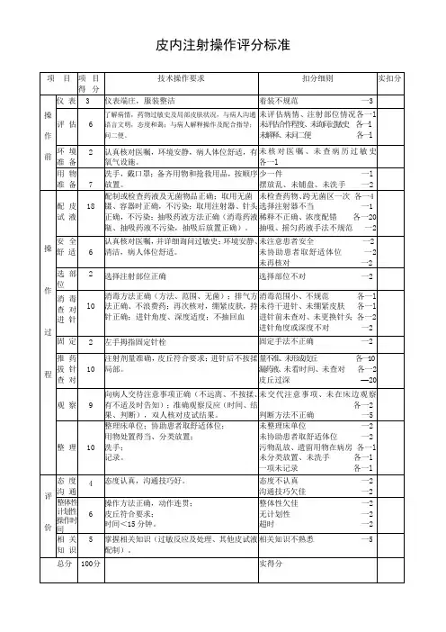 皮内注射操作评分标准 2