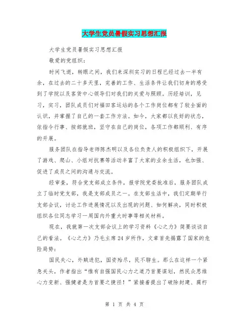 大学生党员暑假实习思想汇报