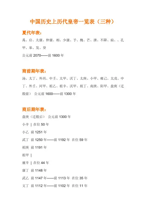 中国历史上历代皇帝一览表(三种)
