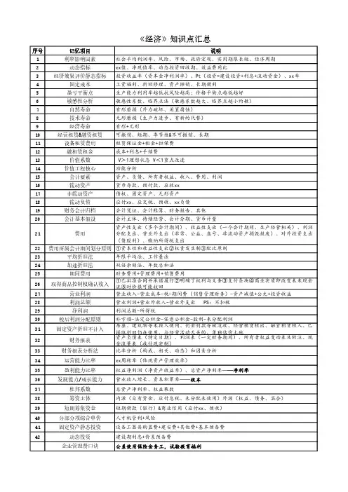 一级建造师经济知识点及记忆口诀