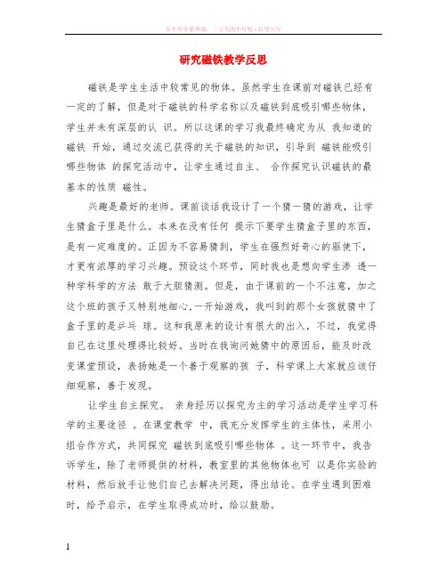 研究磁铁教学反思