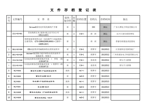 文件存档登记表-记录
