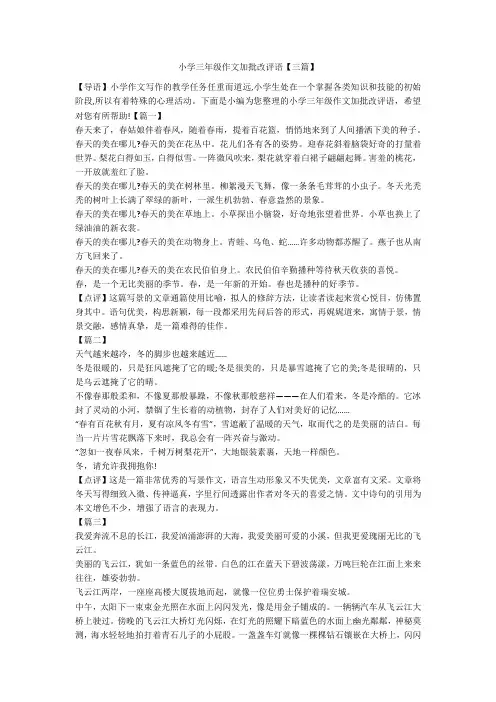 小学三年级作文加批改评语【三篇】