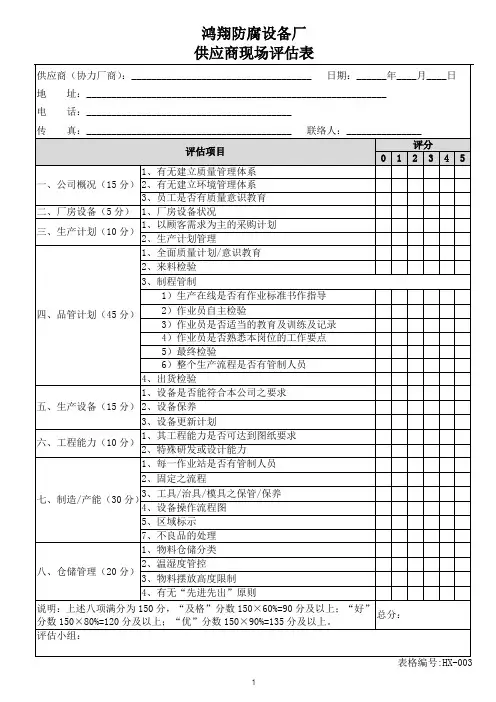 供应商现场评估表