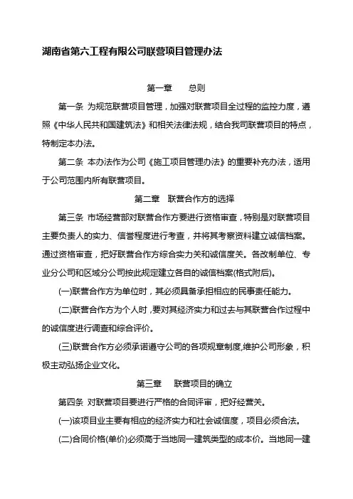 联营项目管理办法资料