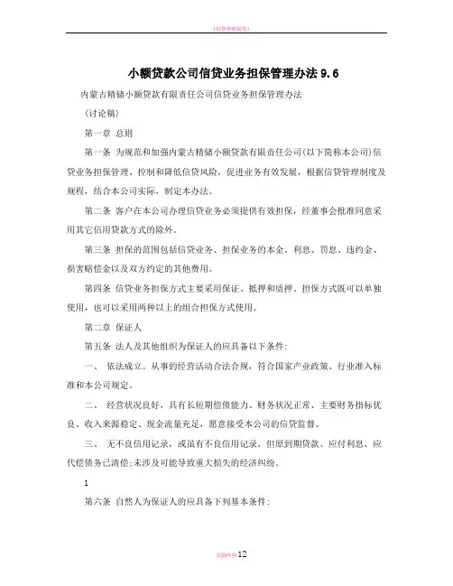 小额贷款公司信贷业务担保管理办法9.6