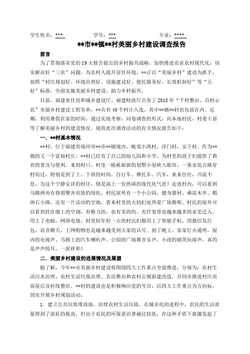 福建省美丽乡村调查报告