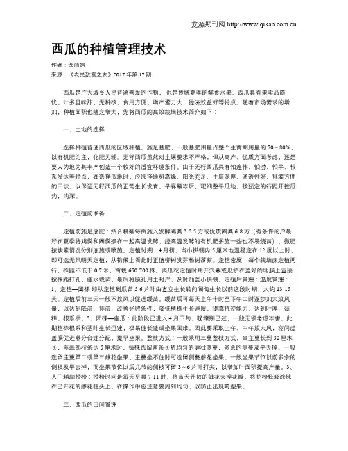 西瓜的种植管理技术