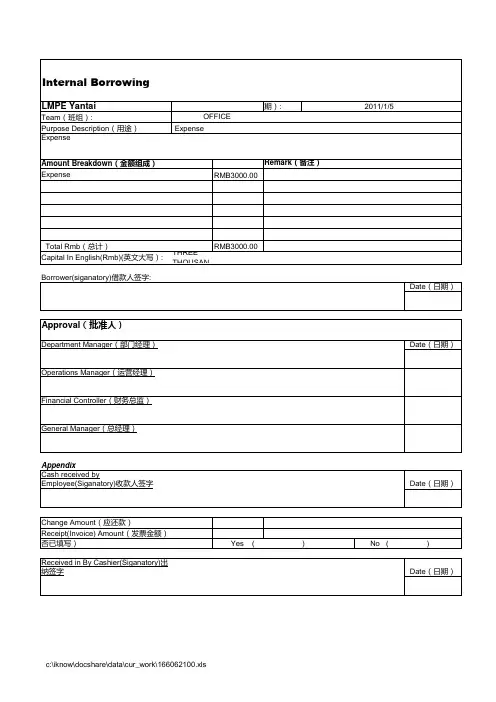 公司预借款申请单格式
