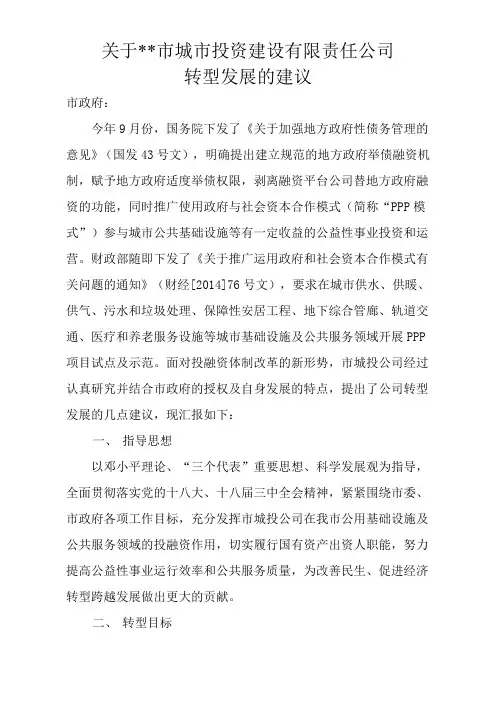 市城投公司转型发展建议