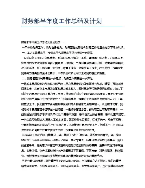 财务部半年度工作总结及计划