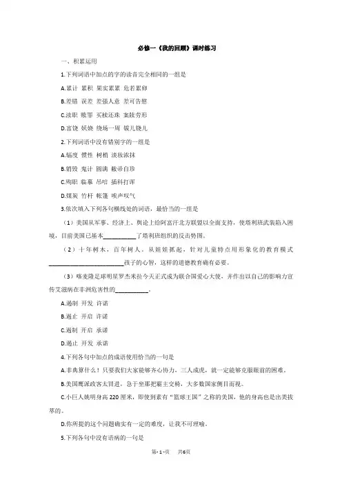高一语文我的回顾练习题