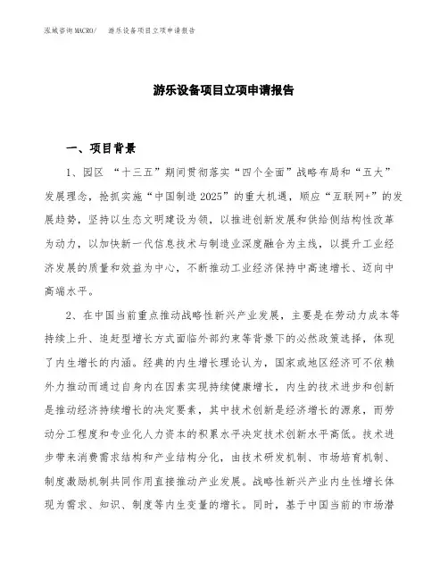 游乐设备项目立项申请报告模板