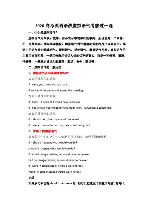 2020高考英语语法虚拟语气考前过一遍