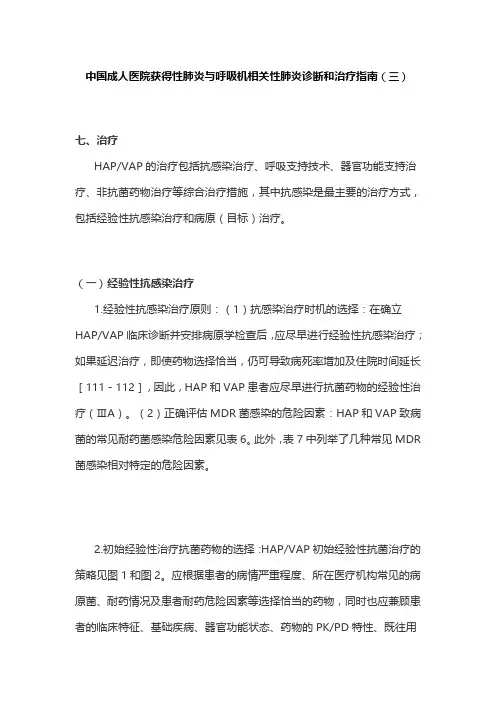 中国成人医院获得性肺炎与呼吸机相关性肺炎诊断和治疗指南(三)