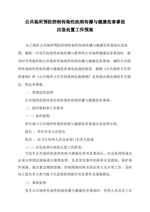 公共场所场所危害健康事故应急处理预案