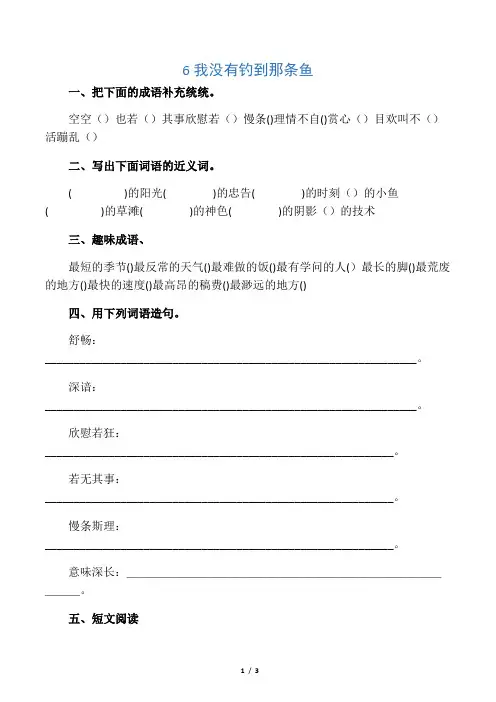 6我没有钓到那条鱼练习题及答案