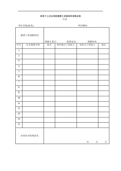 参保个人社会保险缴费工资复核申请核定表及参保人员补缴城镇职工社会保险费申请核定表