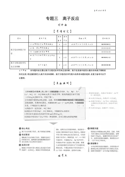 2020年高考浙江版高考化学         专题三 离子反应