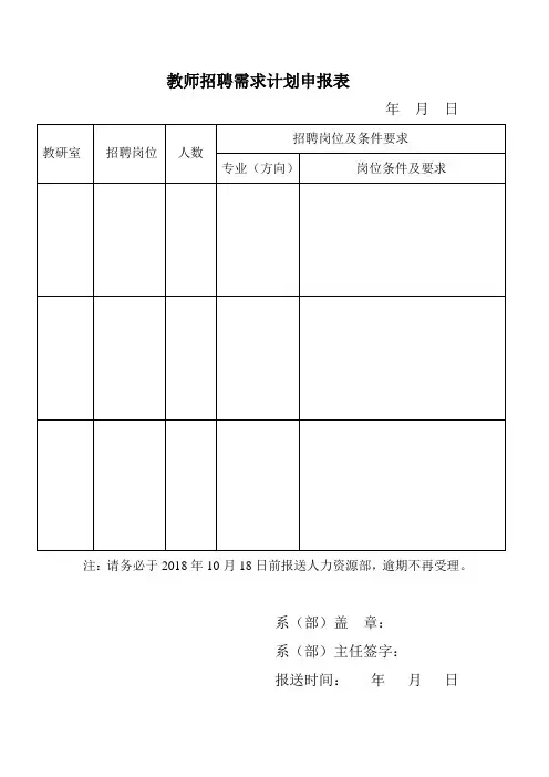 教师招聘需求计划申报表