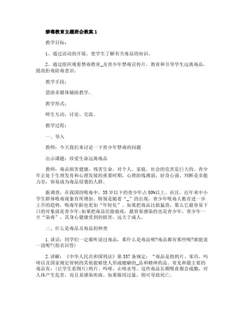禁毒教育主题班会教案 2