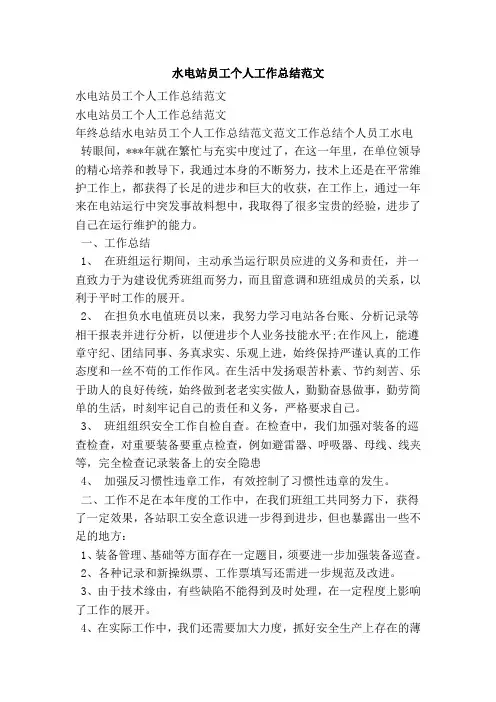 水电站员工个人工作总结范文