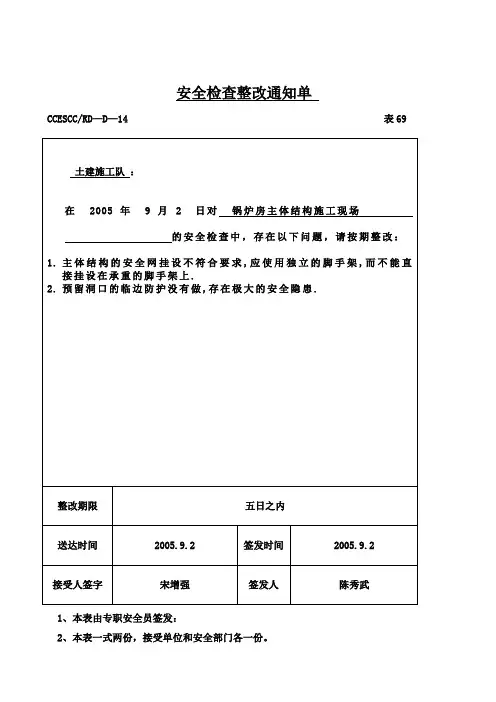 施工现场安全检查表