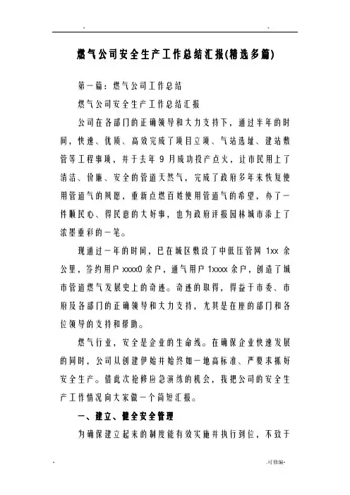 燃气公司安全生产工作总结汇报