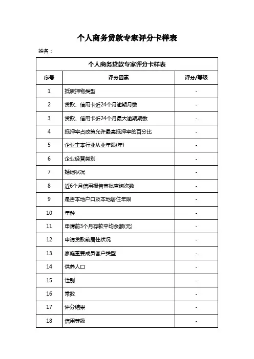 个人商务贷款专家评分卡