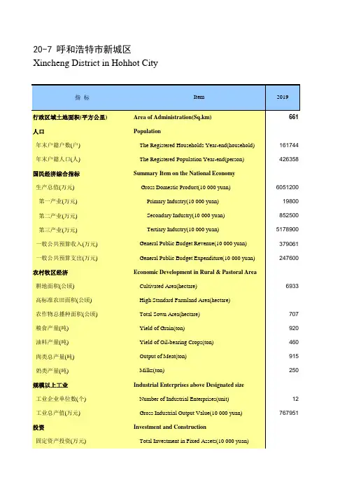 内蒙古统计年鉴2020社会经济发展指标：呼浩特市新城区