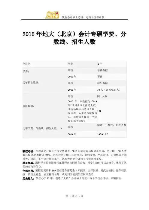 2015年地大(北京)会计专硕学费、分数线、招生人数
