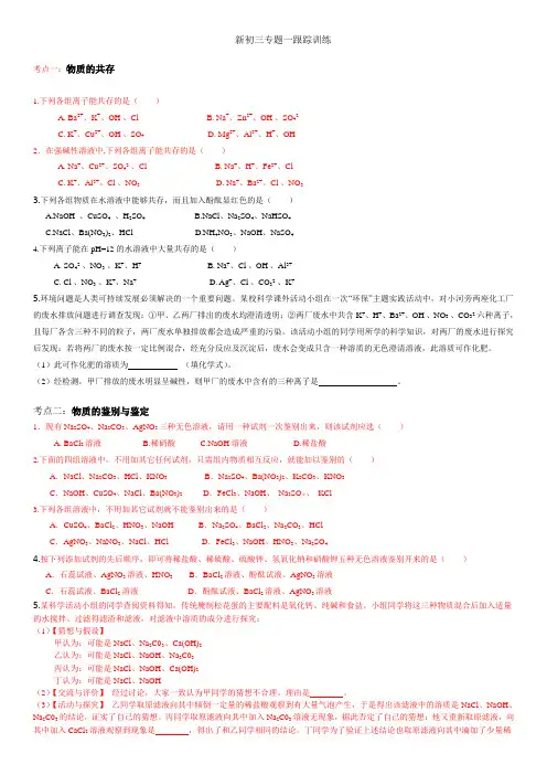 专题一跟踪训练 九年级科学 化学部分