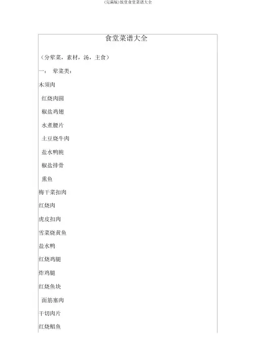 (完整版)饭堂食堂菜谱大全