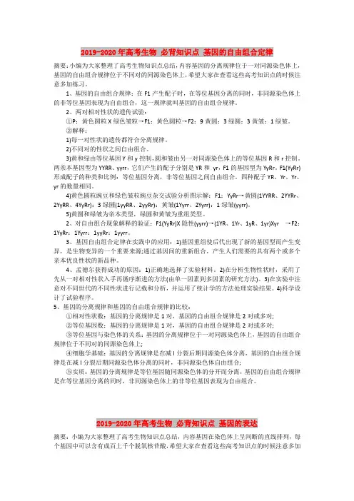2019-2020年高考生物 必背知识点 基因的自由组合定律