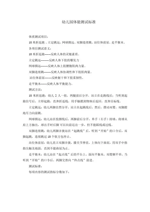 幼儿体能测试标准