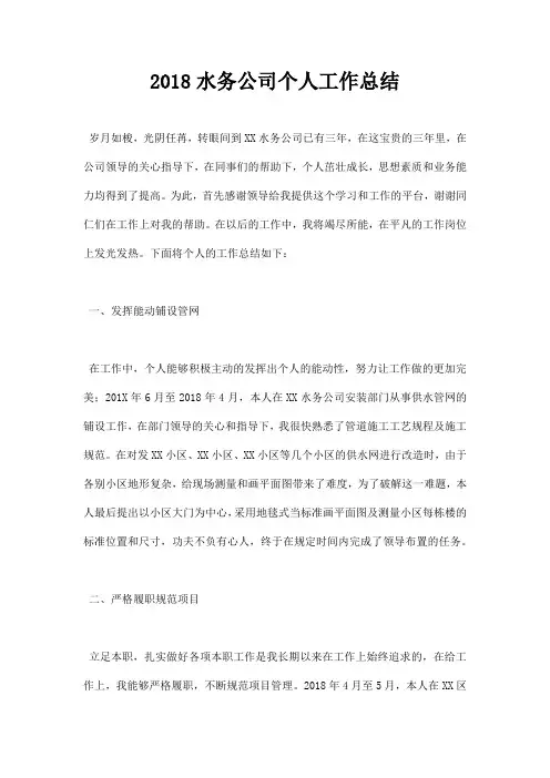 水务公司个人工作总结