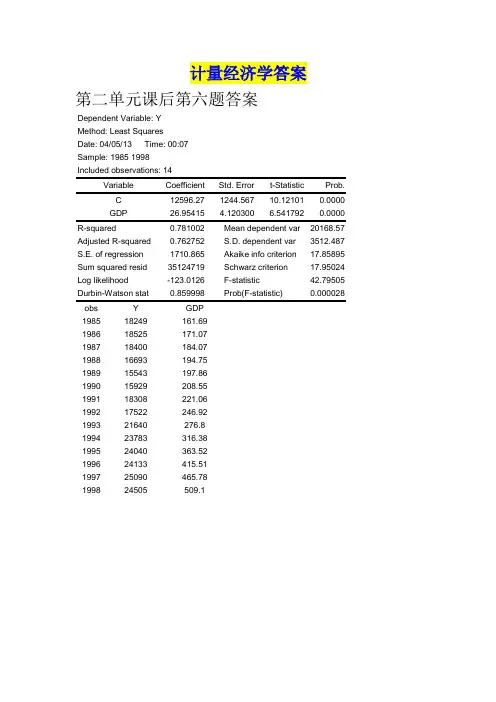 计量经济学答案 南开大学   张晓峒