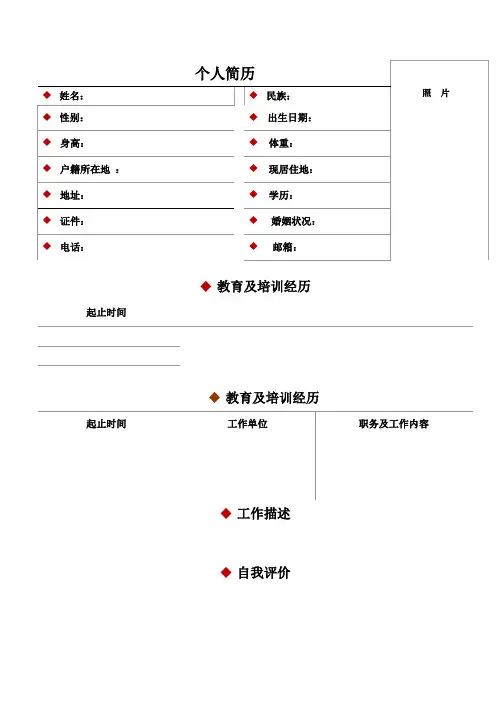 简明简历封面_自荐信 自我简介 个人简历范本模板[可编辑]1p