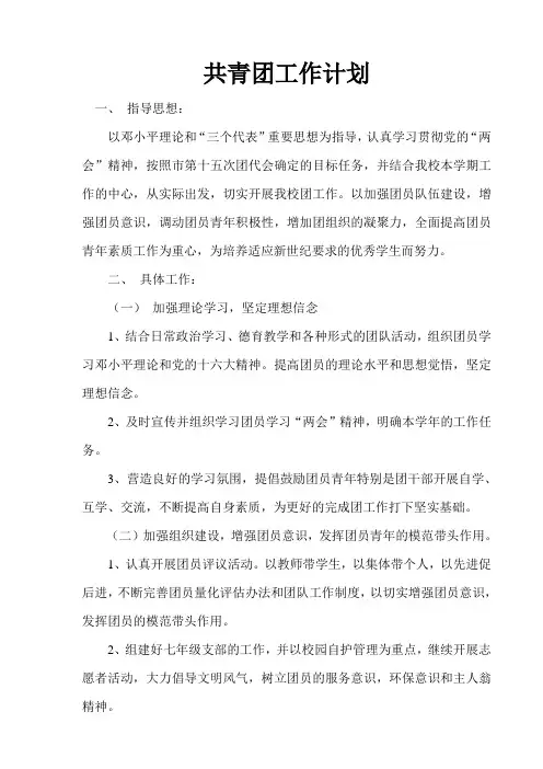共青团工作计划