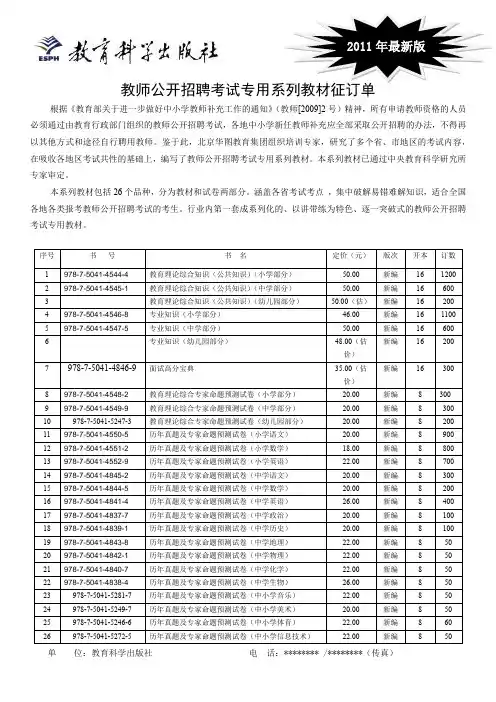 教师公开招聘考试专用系列教材征订单【模板】